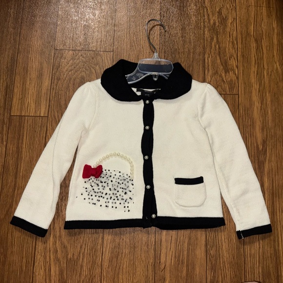 BNWT TAHARI BABY CARDIGAN 12 MONTHS BLACK WHITE COTTON PURSE BOWS PEARLS - Picture 1 of 6